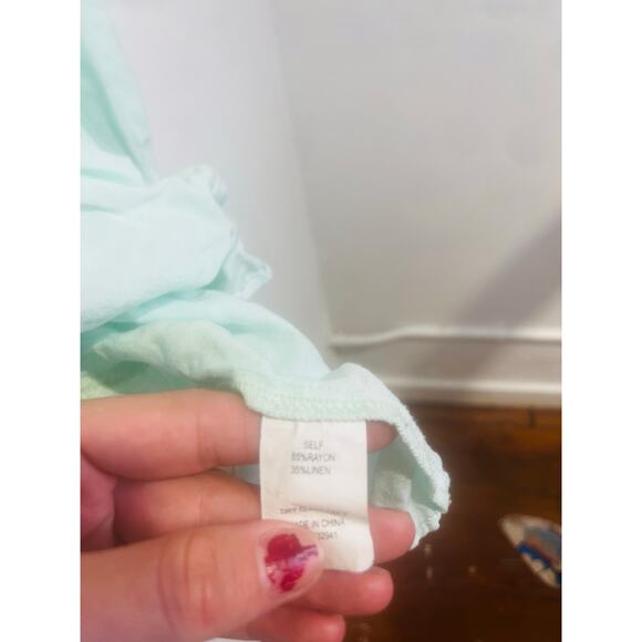 AMANDA UPRICHARD Light Blue Linen Blend Puff Sleeves Peplum Diego Top Size M - Picture 6 of 9